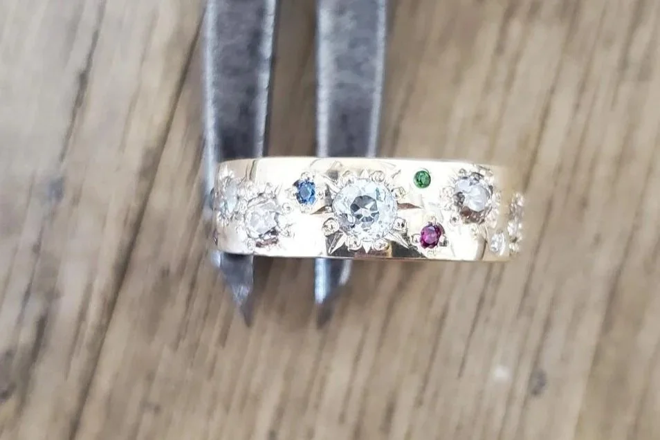star and grain set colourful gem ring