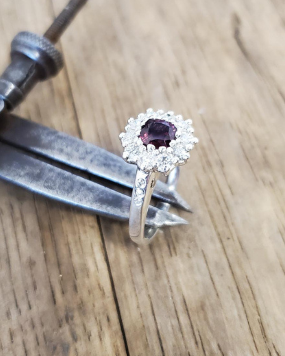 garnet and diamond cluster ring, custom design