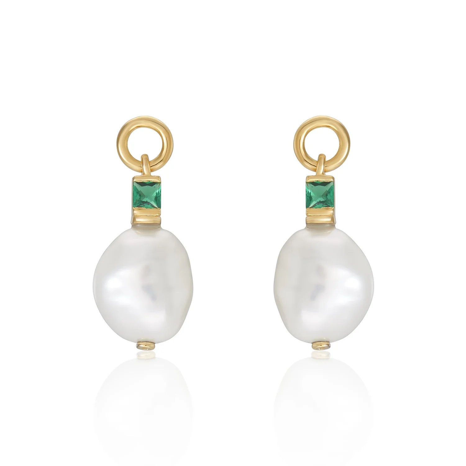 Fleur Baroque Pearl Drop Earrings With Emerald Green Stone V by Laura Vann  — Amare