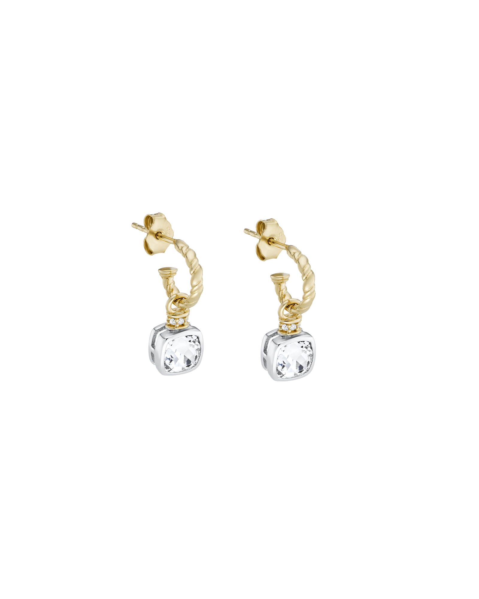 Cushion Cut Charms on Twisted Hoops