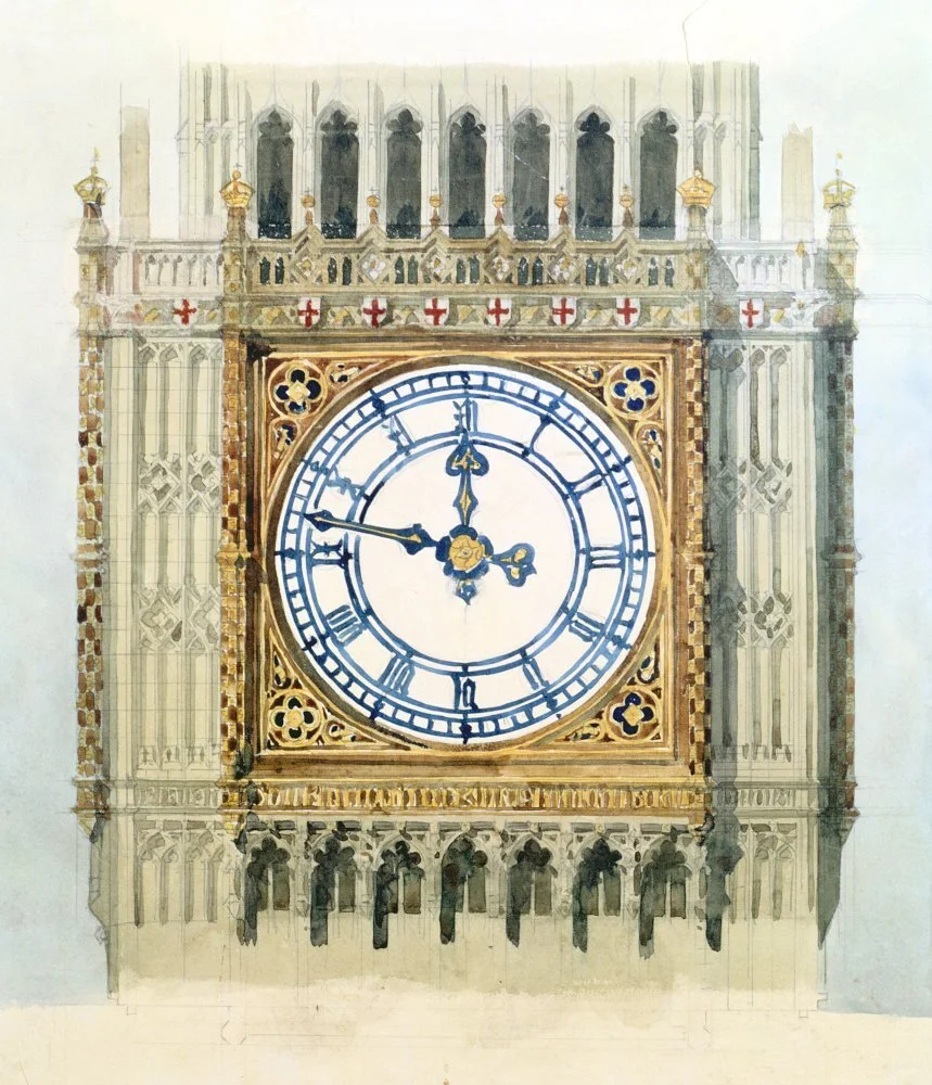 Preliminary studies for the Big Ben clock tower, Houses of Parliament, Palace of Westminster, London: design for the clock face 1840, Credit: Sir Charles Barry, RIBA Collections.jpg