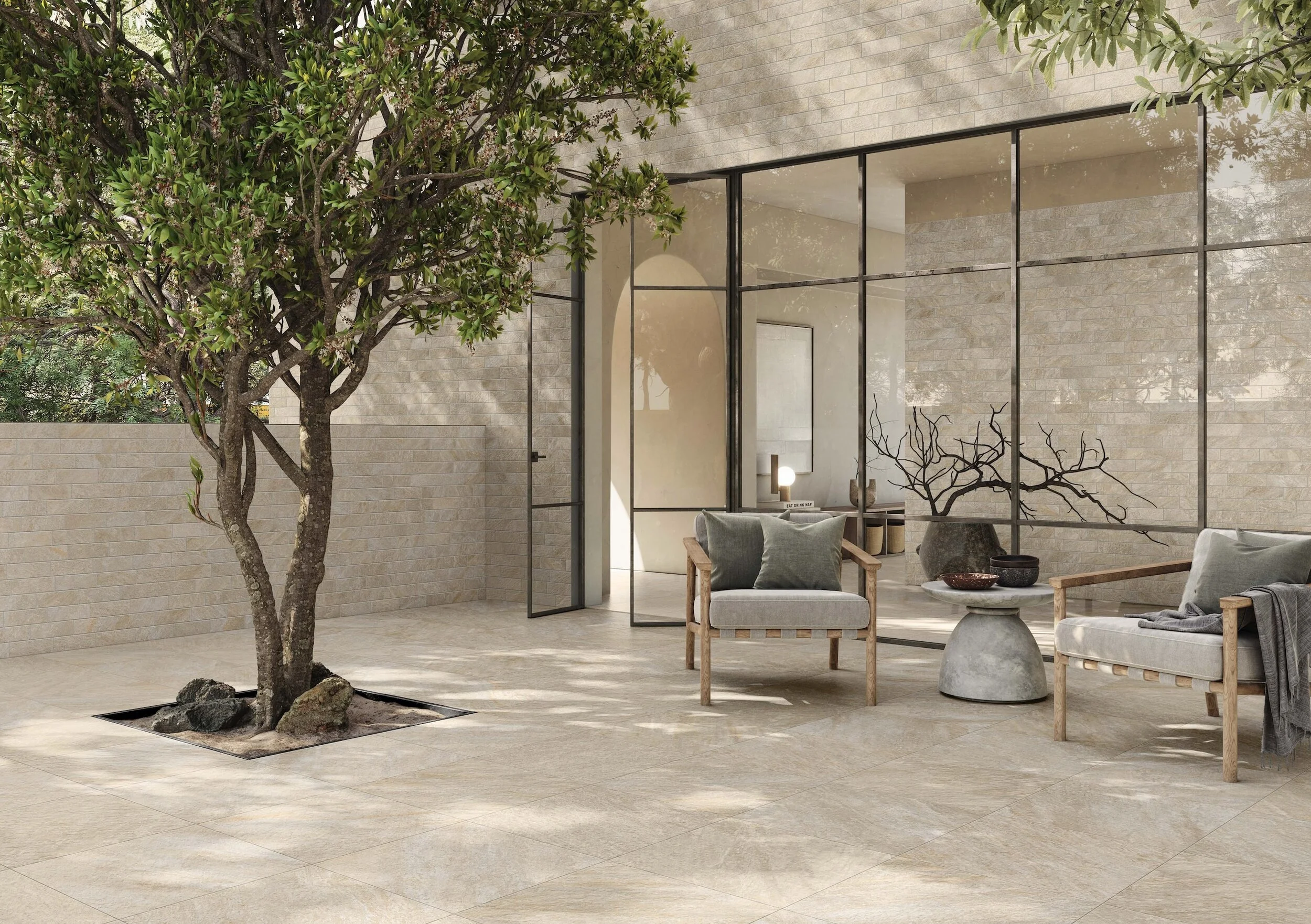 -Flooring: Petra Sabbia – Covering: Brickworks Petra Sabbia