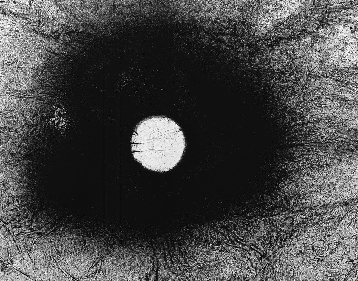 Interpretation of an unknown planet.
Planet Unknown #7 - Cliche Verre and Collage - 3 hand altered acrylic and acetate sheets directly exposed to a 4x5" sheet of B&W Fomapan 100 Film.