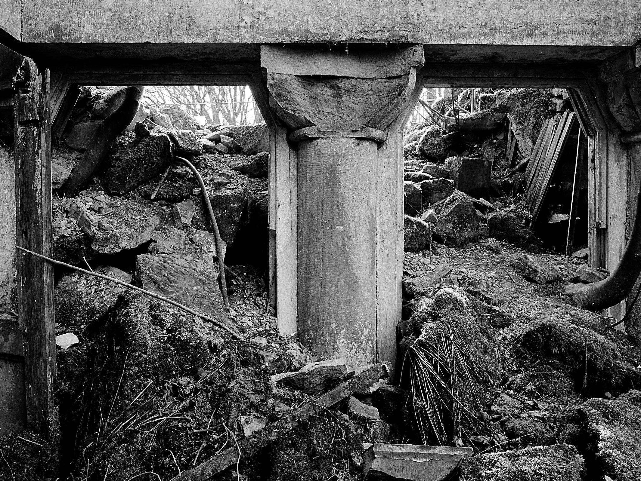Column, Milngavie, Scotland - Silver Gelatin Print. Urban Abandonment, exploring the urban decay and remnants that surround our everyday lives that now live only in our memories. 