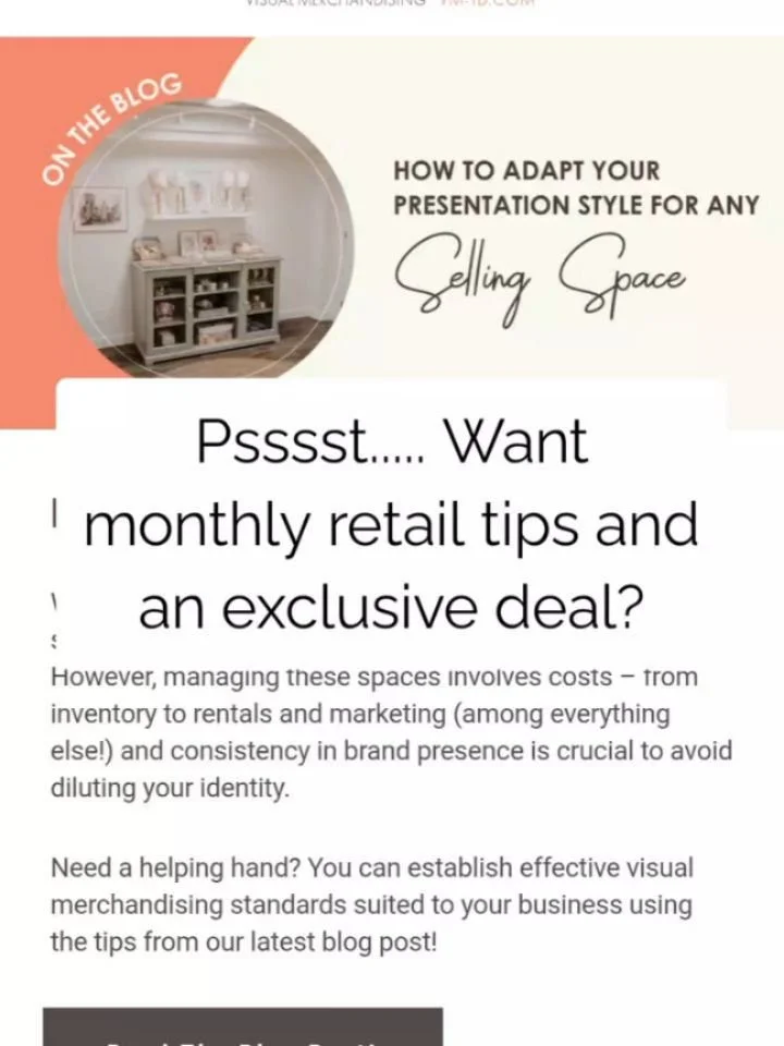 ✨ Shop owners &amp; retail friends! ✨

Big news: when you join our monthly newsletter, you&rsquo;ll get 25% off the NEW VM Starter Kit &mdash; an 8-week, self-paced email course full of videos, tools &amp; templates to help your displays sell more.

