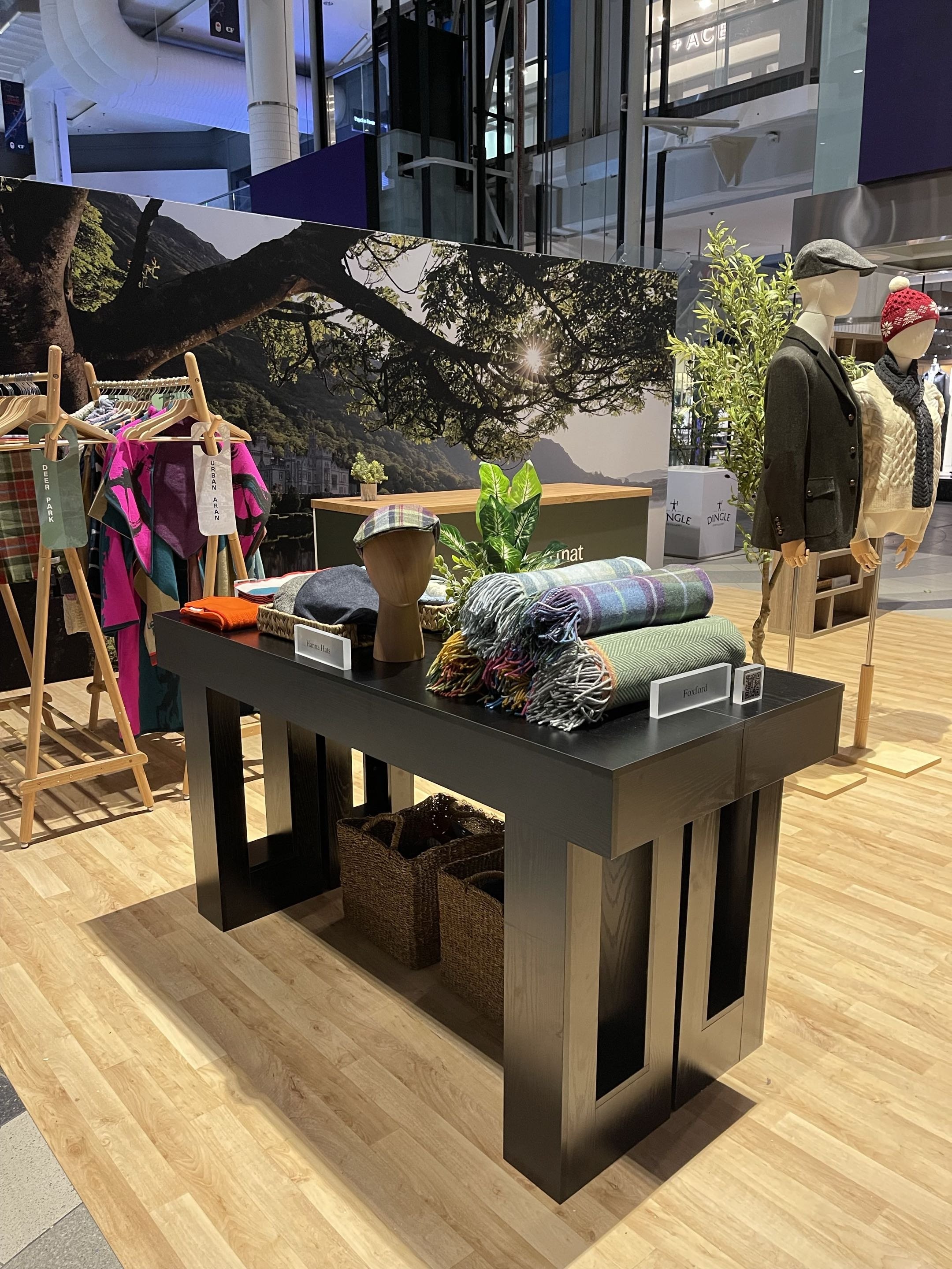 Retail pop-up for Enterprise Ireland at Toronto Eaton Centre showcasing Irish brands with thoughtful layout planning and visual merchandising support.