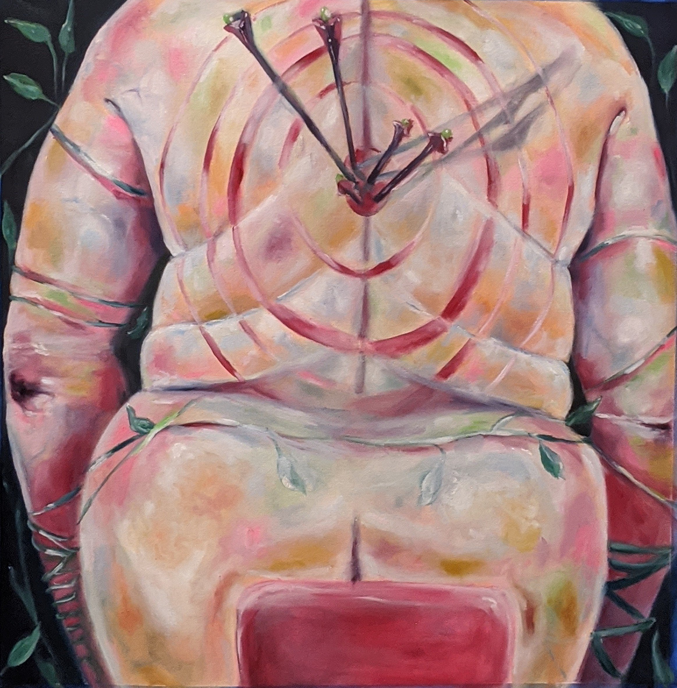 TECHNOCRATIC OATH: BULLSEYE-CONCENTRIC CIRCLES,  SEAT OF SCORN, OIL ON PAPER 24 X 23.5