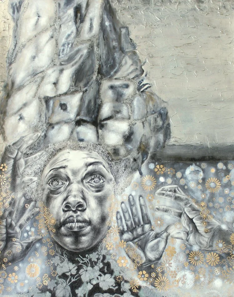 WOOL IV
CHARCOAL, GOLD LEAF PAINT EMBOSSING AND INK  
33.5 x 26
