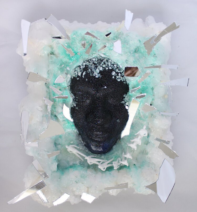 BLACKBODY FRACTURED I SOAP, INK, FOAM, EMBOSS POWDER, GLASS, GLUE, MIRROR, DEAD SEA SALT 8.5 X 10 2021