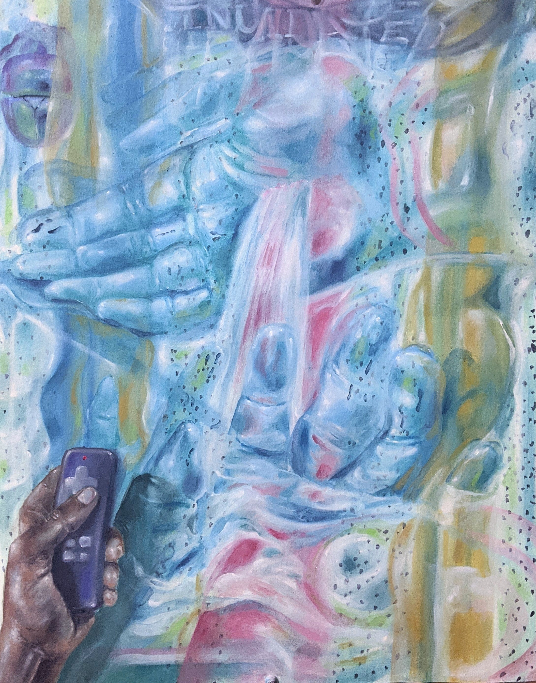 TECHNOCRATIC OATH: CHROMA BARS, PLASMA DELUGE THE FOURTH STATE
OIL ON PAPER
16.5 x 21