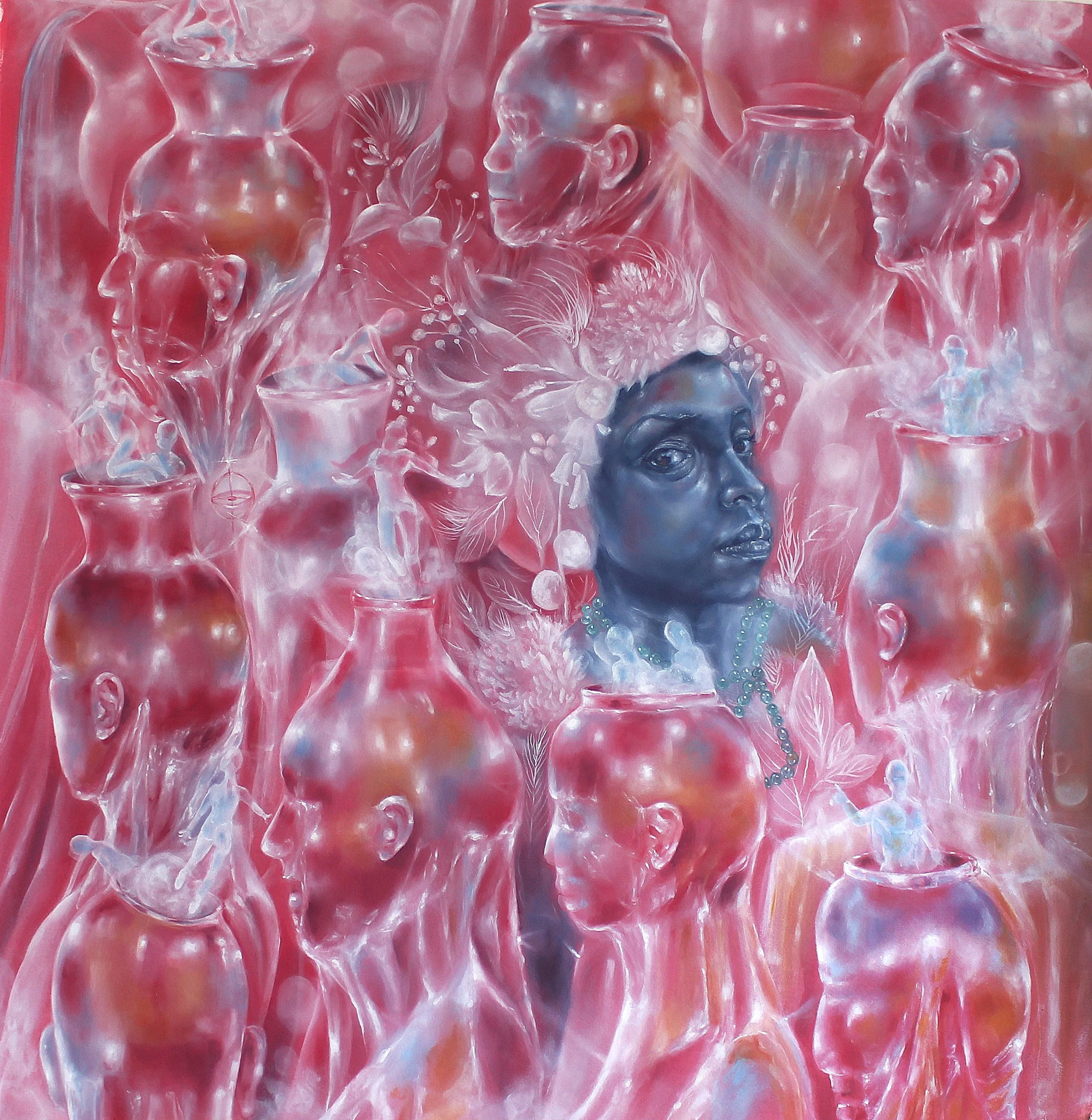 WOOL- CHRYSALIS - PROCESSION OF EMPTY VESSELS OIL ON PAPER 36 x 37