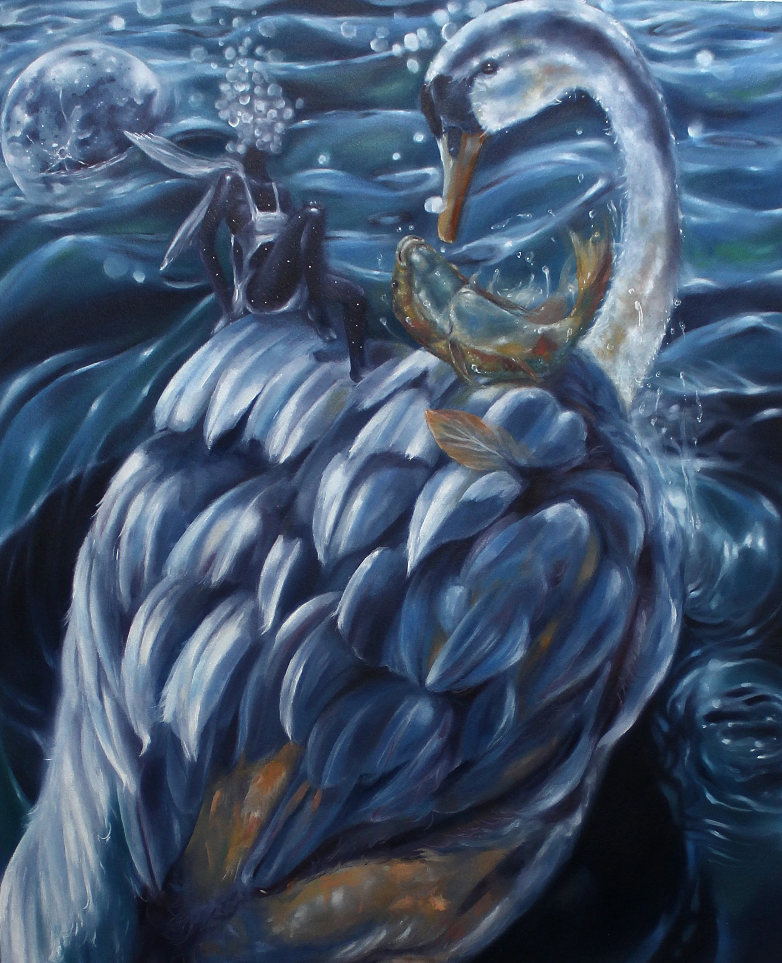 BLACKBODY: TAKE ME AWAY, COSMIC WATERS, OIL ON PAPER, 24 X 36