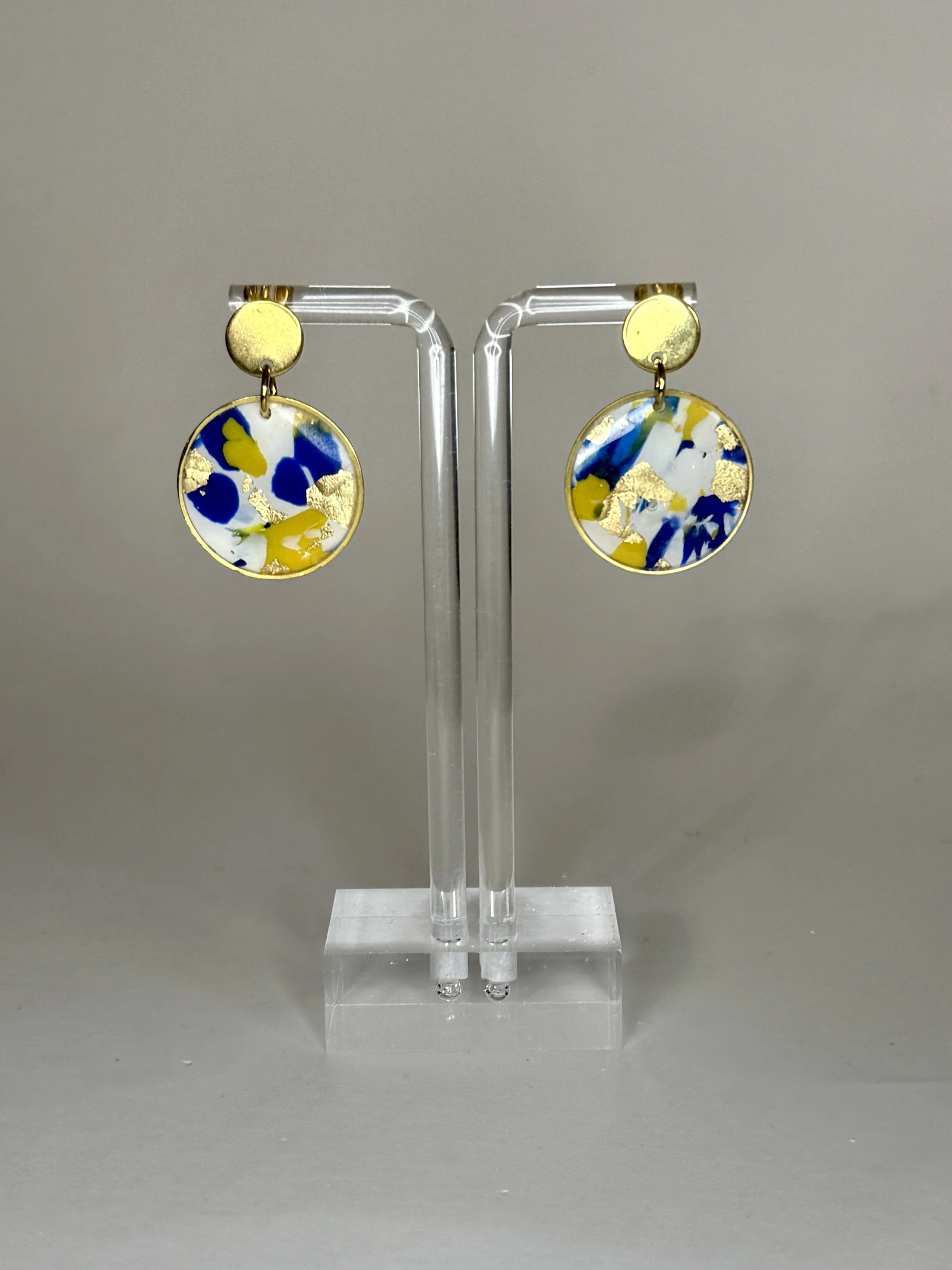 Golden Mosaic Circle Earrings – Blue & Gold Collection