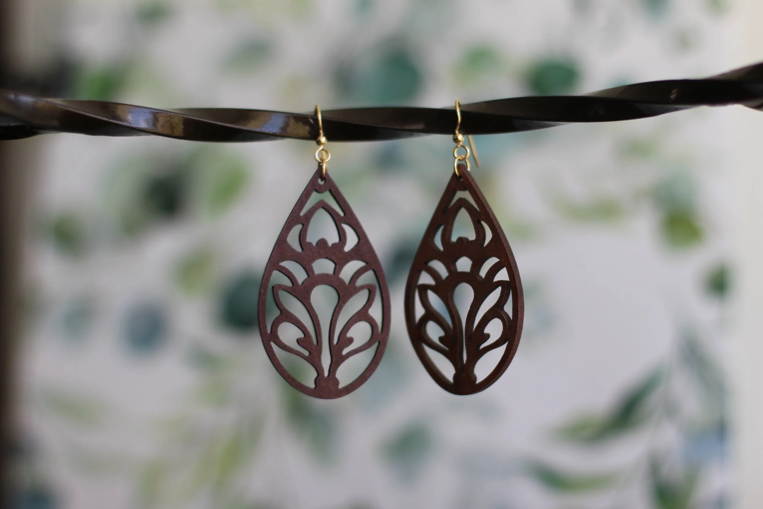 Wood Cutout 14K Gold Filled Earrings