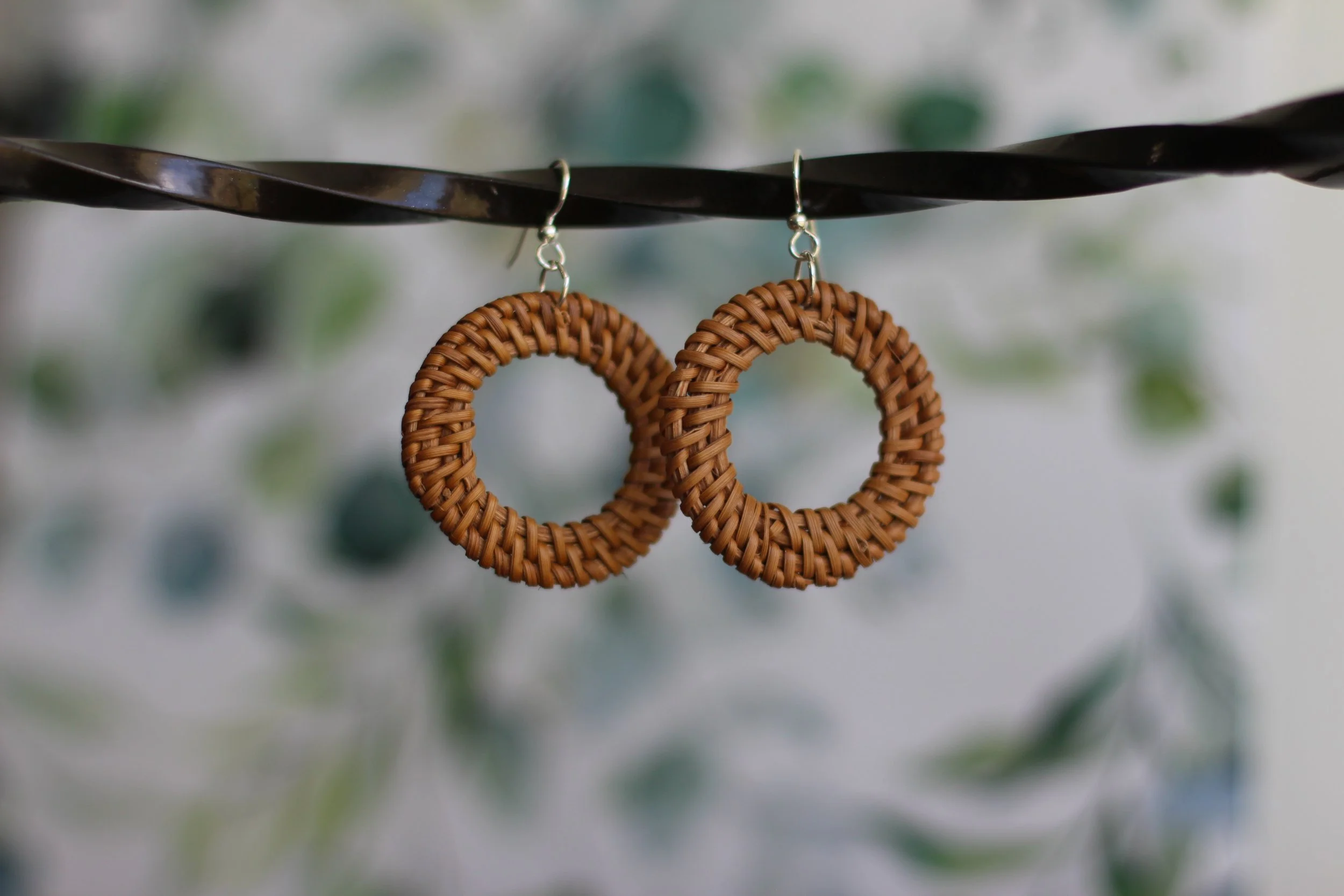 Wood Weave & Sterling Silver Earrings