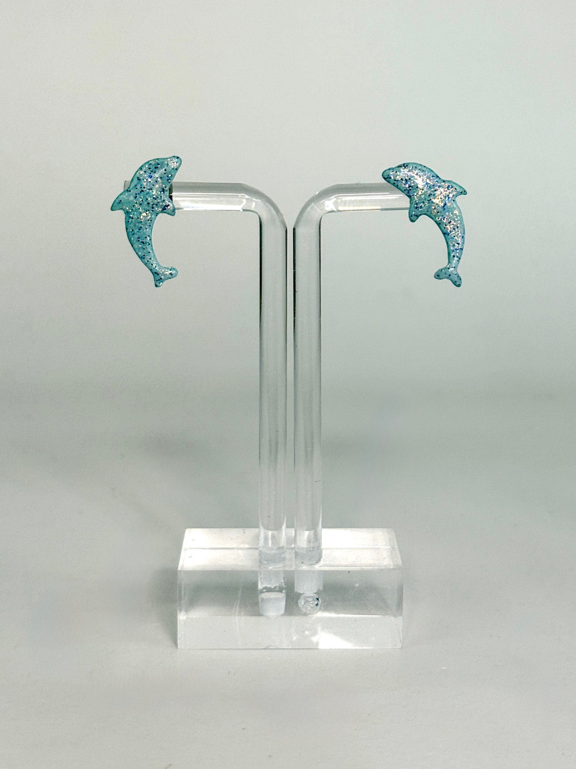 "Dolphin Wave" Glitter Polymer Clay Post Earrings