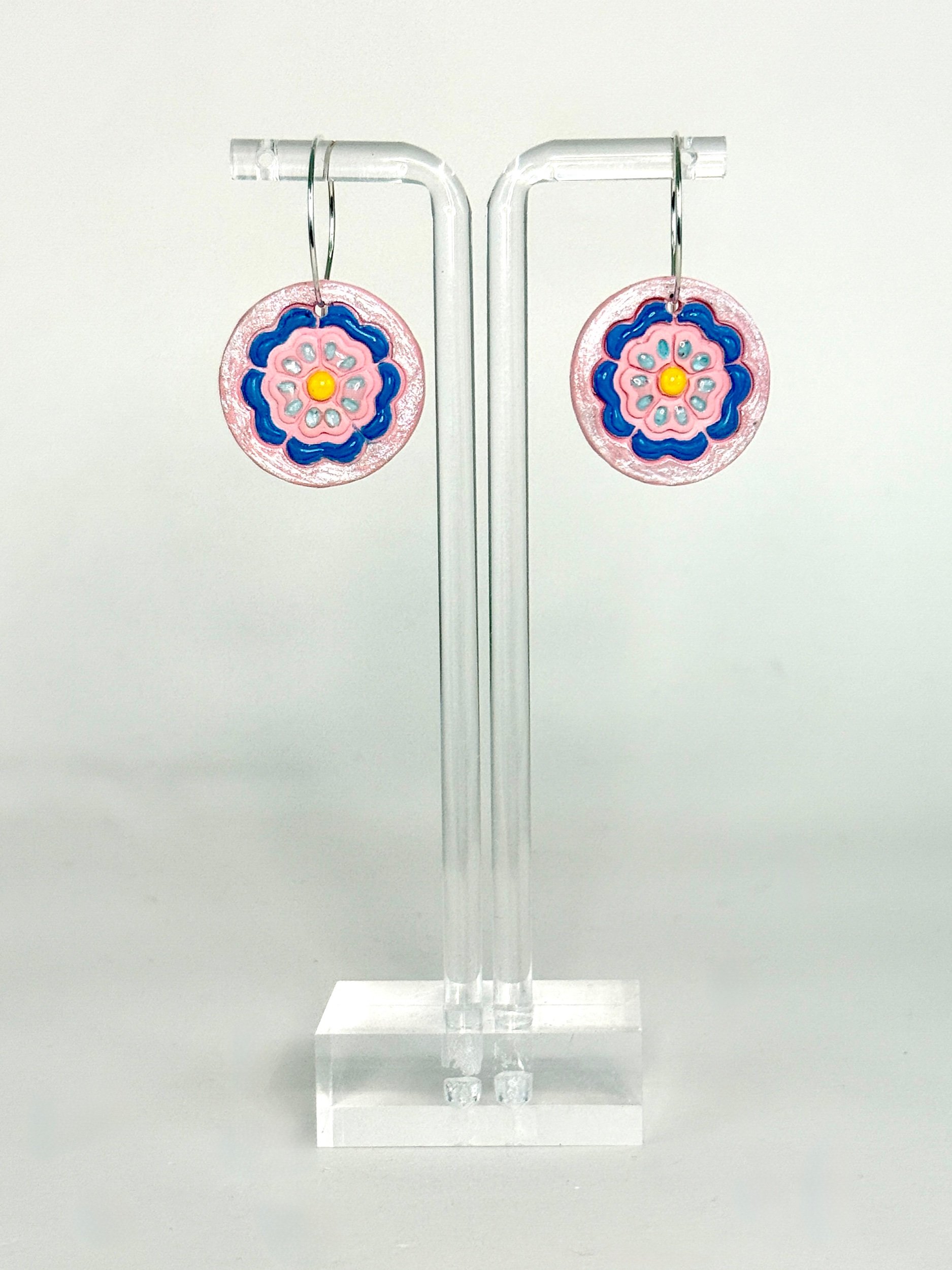 Blossom Drop – Handmade Silver Hoop Floral Round Earrings