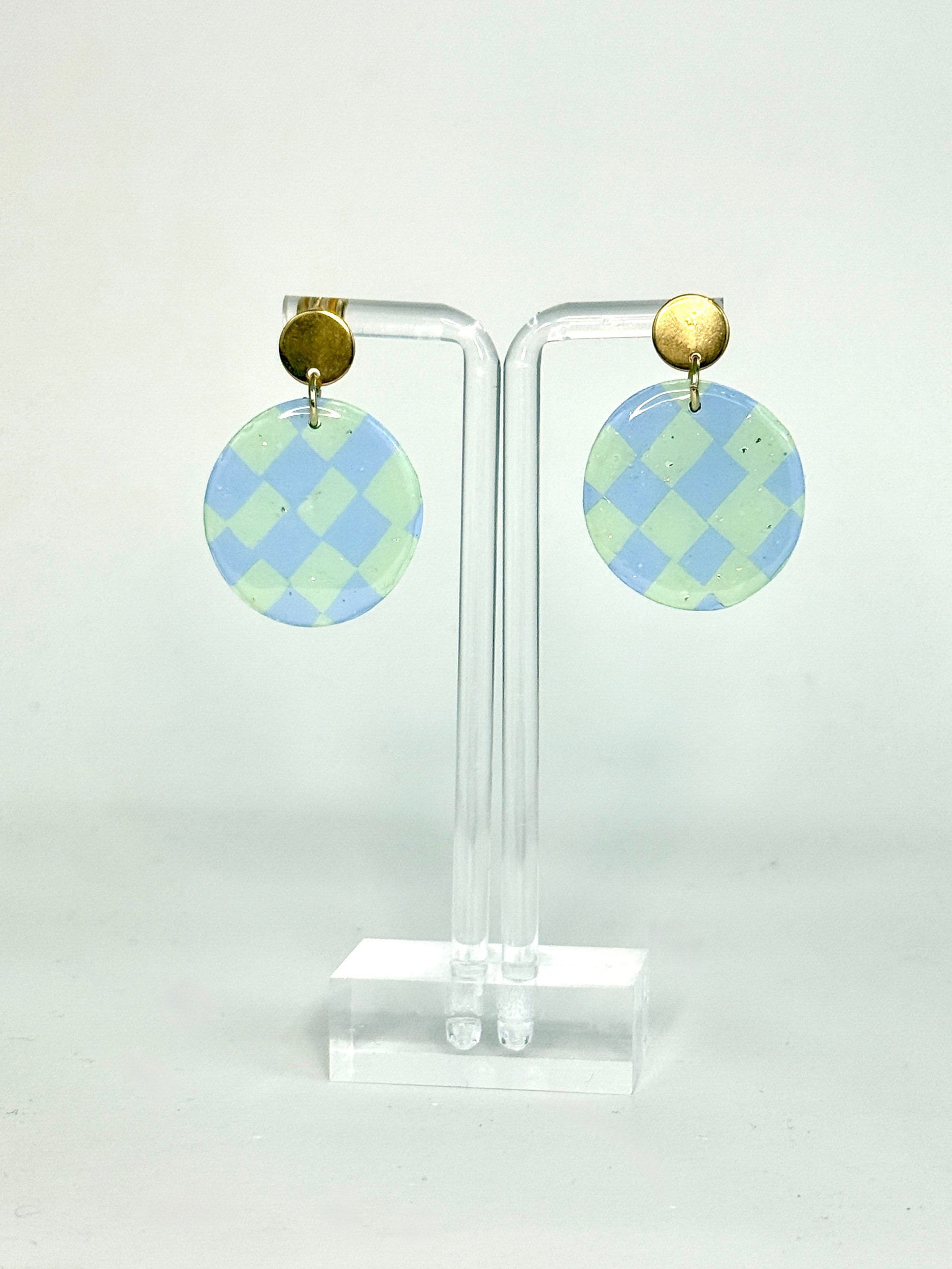 Skye Drop – Round Pastel Checkerboard Earrings