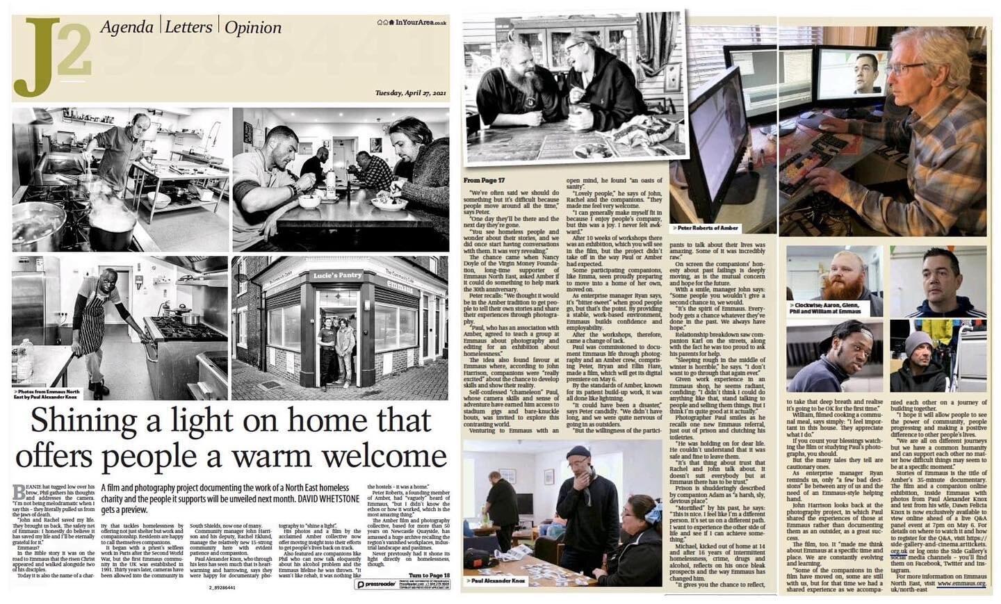 Lovely write up in today's Journal about my latest work - a commission from @amber_sidegallery to document life inside @emmausne 
The book and film launch will be next week online - I'll post more details soon.