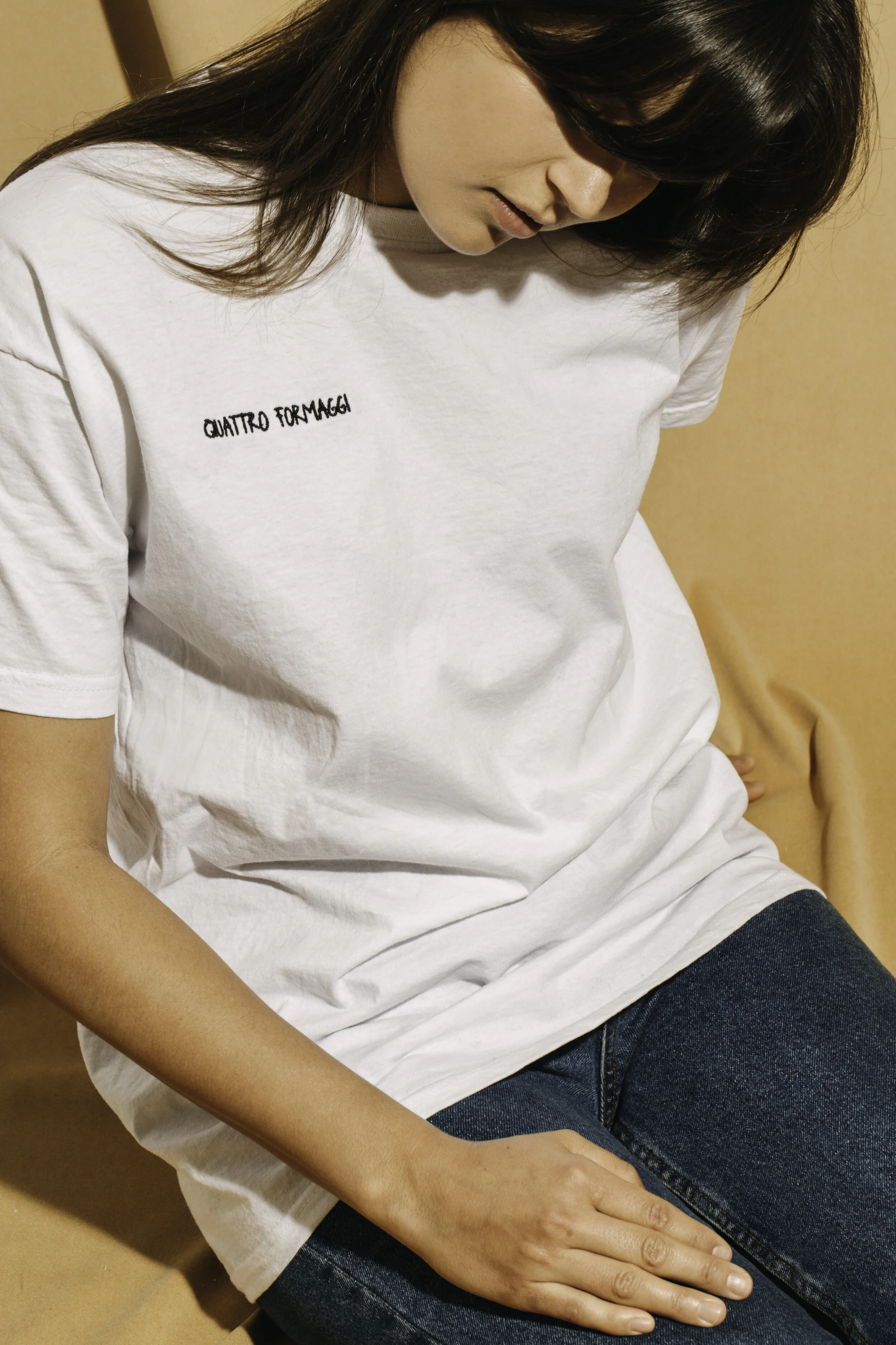 quattro formaggi embroidered t-shirt, unisex | white