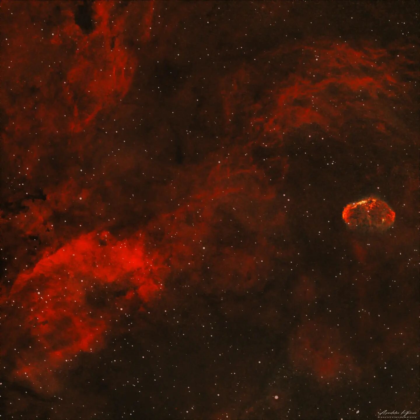 Crescent Nebula
Back to deep sky astrophotography! This is the Crescent nebula (NGC6888 or Sharpless 105), an emission Nebula at the constellation of Cygnus the Swan. Its the result off a shock wave of ejected material and energy from the star WR136 