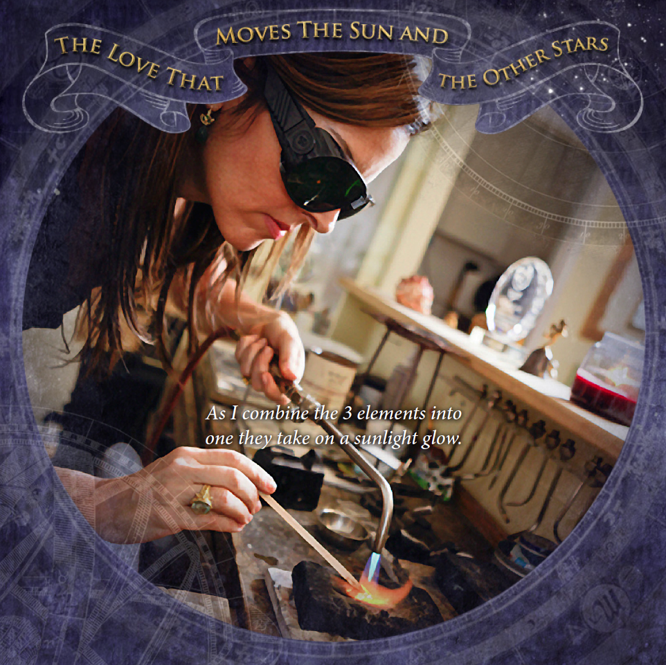 Donna melting gold for the Love ring.png