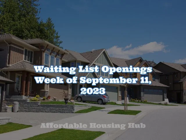 Waiting List Openings September 11, 2023
