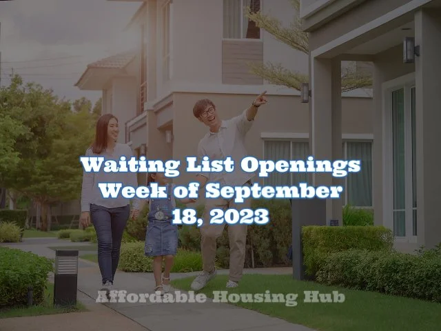 Waiting List Openings September 18, 2023