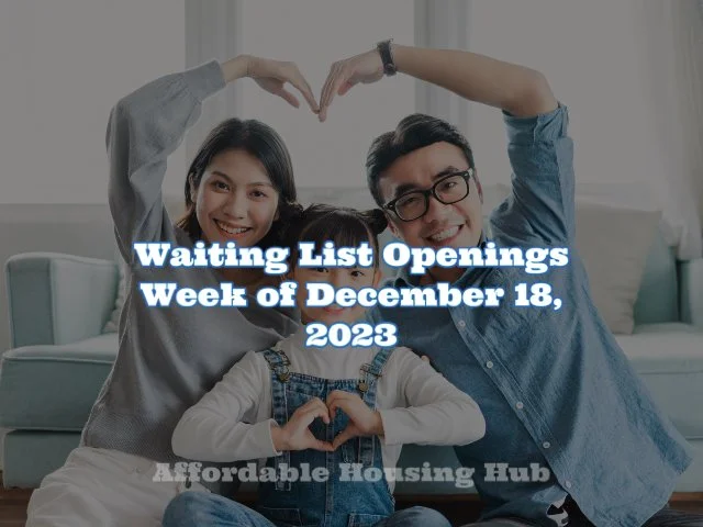 Waiting List Openings December 18, 2023