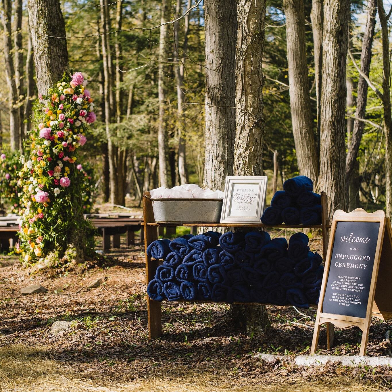 PSA - Don&rsquo;t forget to keep your guests cozy! Springtime temperatures can vary and if you planned on hosting your wedding ceremony outside amongst the spring blooms then don&rsquo;t forget to provide blankets in your wedding colors, set up heat 