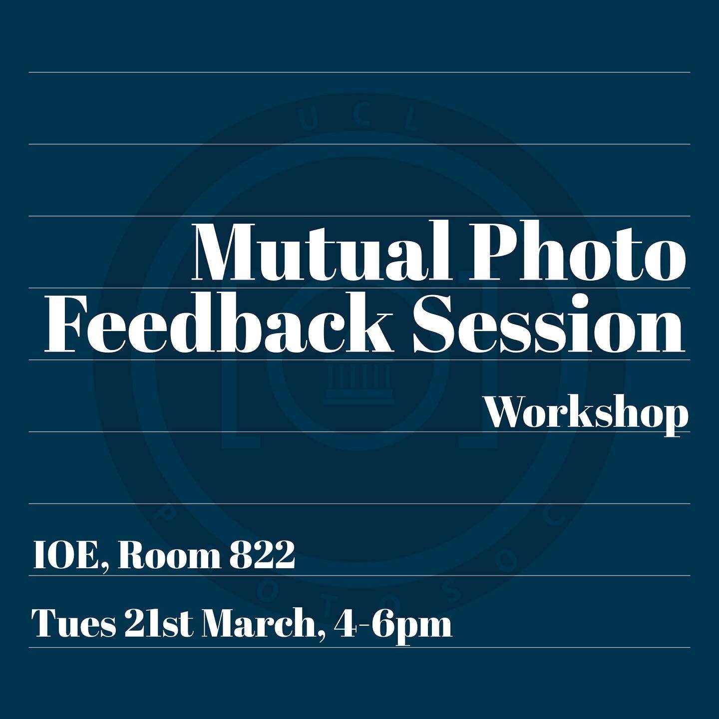 A chance for you to give and receive (constructive) feedback of your photos. Moderated by our very own workshop Officer Fritz. 📬 Come along next Tuesday March 21st, 4-6pm at IOE room 822 👼 Get a free ticket from the link in our bio.