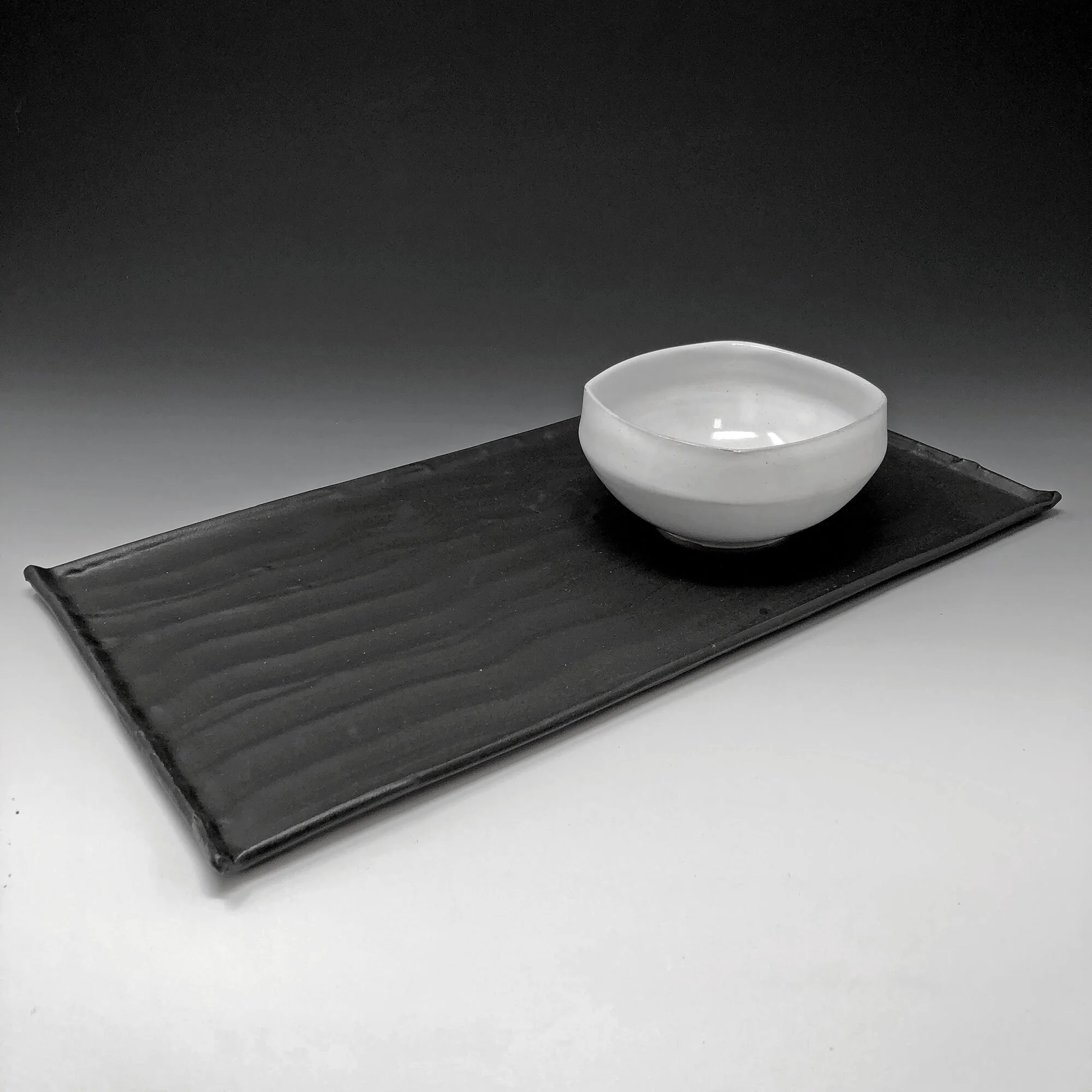 Black Sushi Tray and Dipping Bowl