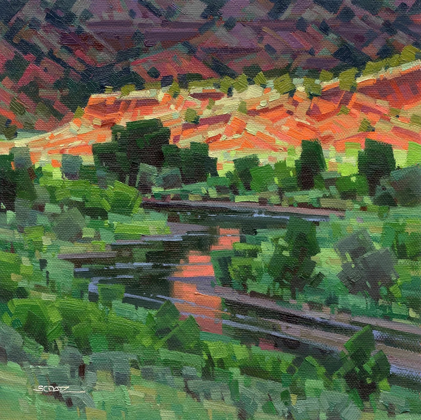 Midsummer On the Dolores River - 8 x 8"