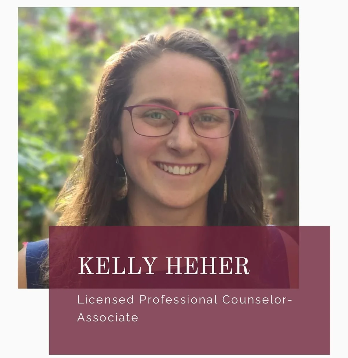 We are excited to have Kelly on campus offering counseling with a nature based emphasis. From her webpage-

&ldquo;Hi I&rsquo;m Kelly, I find that I am my best self when in nature and being playful. Movement has always been a part of my healing journ