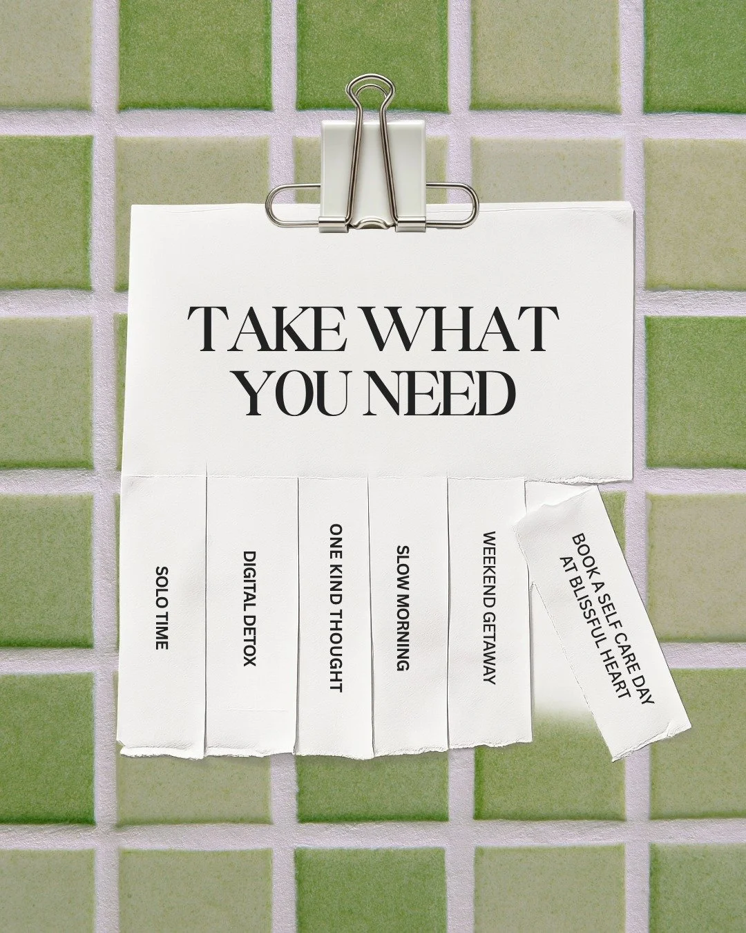 Wellness Wednesday reminder: you're allowed to take what you need. A quiet morning. One kind thought. A whole weekend away. Whatever the season is asking of you, give it to yourself - or let us help. Book a self-care day at Blissful Heart and take th