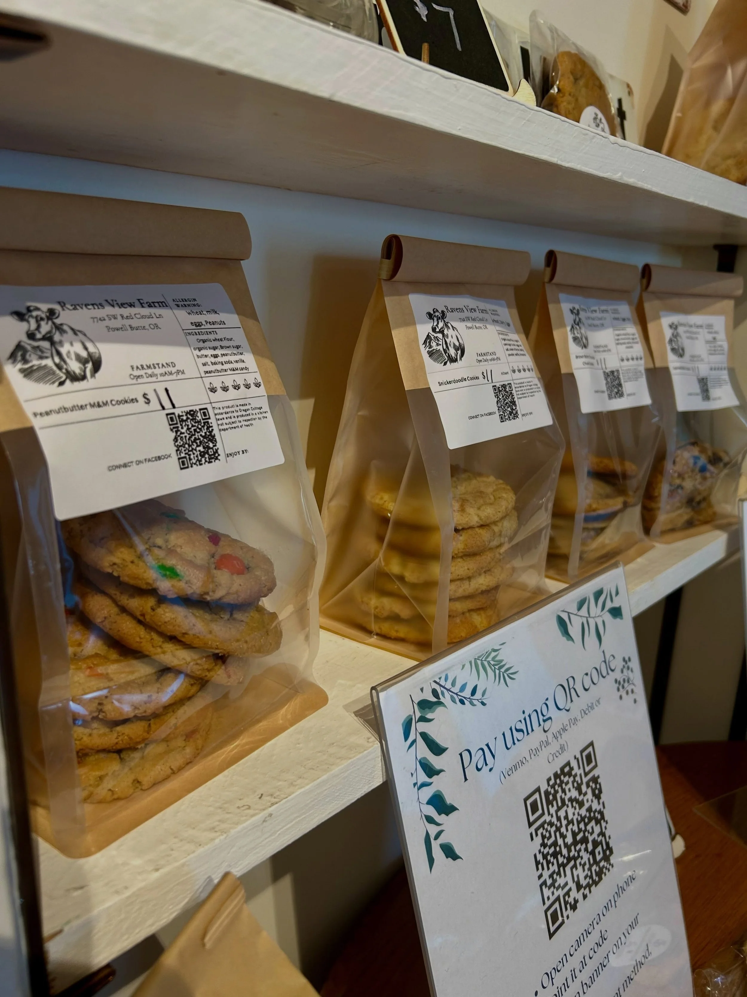 Freshly baked and just delivered from our talented baker Deanna Clark @ravensviewfarmstand 🍪🍞 Delicious sourdough bread, cookies and brownies! Come snag your yummy treats before they sell out! Our self-service farm stand accepts cash or you can sca