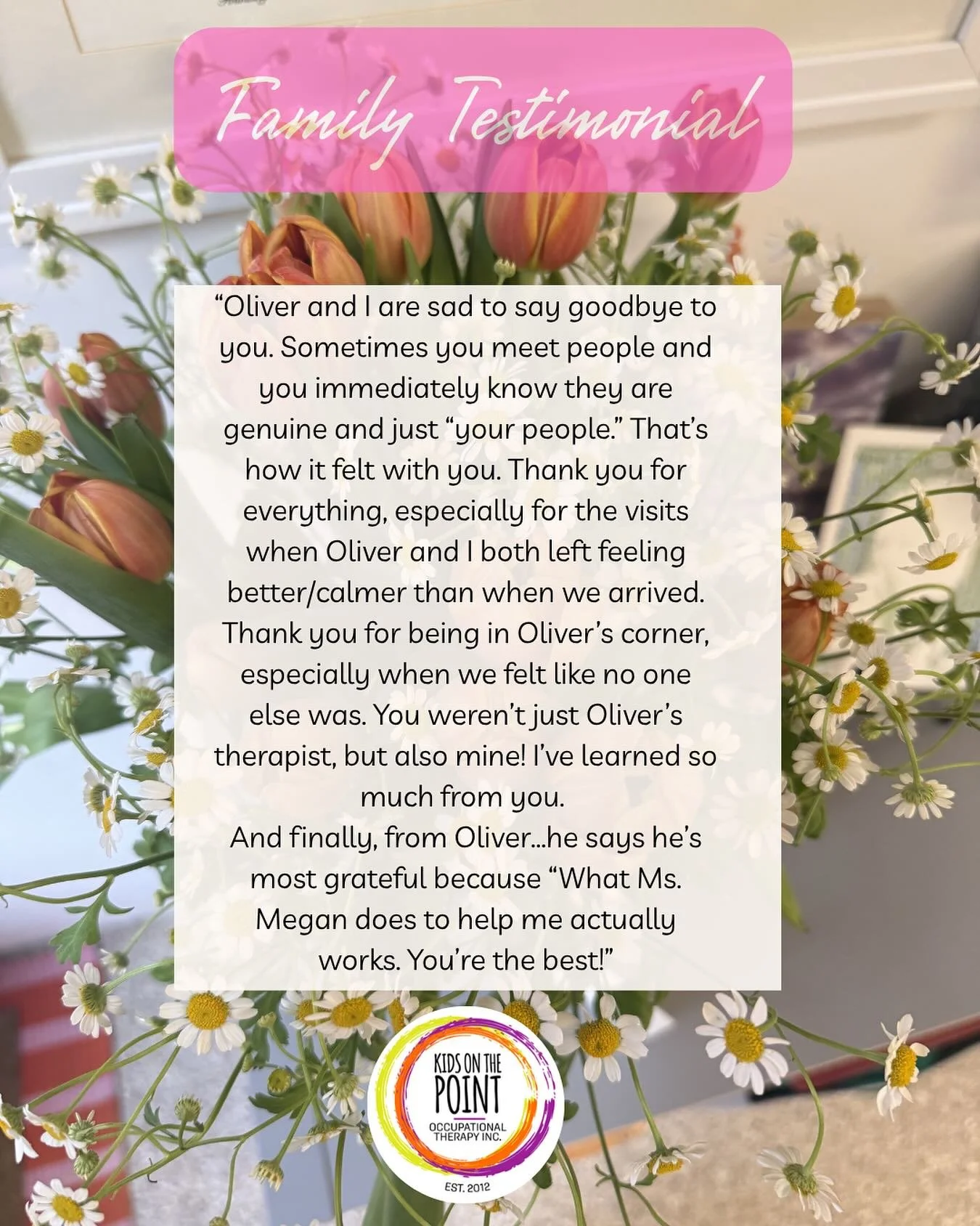 Meeting families at the heart of where they need support.❤️

Grateful for each family that chooses KOTP to be their occupational therapy provider, to help navigate the challenges &amp; share in the celebrations. ✨

#familytestimonial #pediatricot #oc
