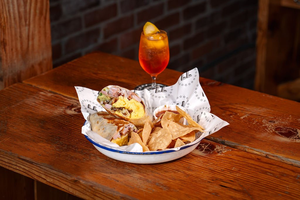 Breakfast burrito and a Spritz