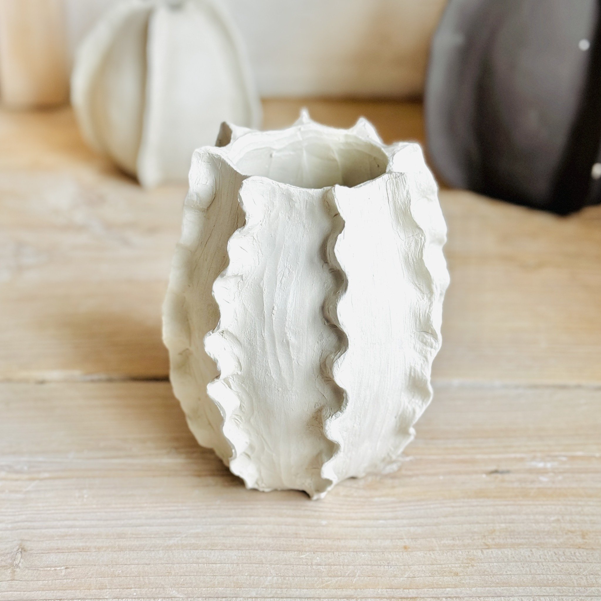 A stunning sea urchin vase, lovingly handcrafted by Amy (@amy.yasmin.pope), showcasing the intricate beauty of nature's design. 

Crafted using the pinch pot technique taught in our weekly classes, this piece is a testament to Amy's skill and creativ