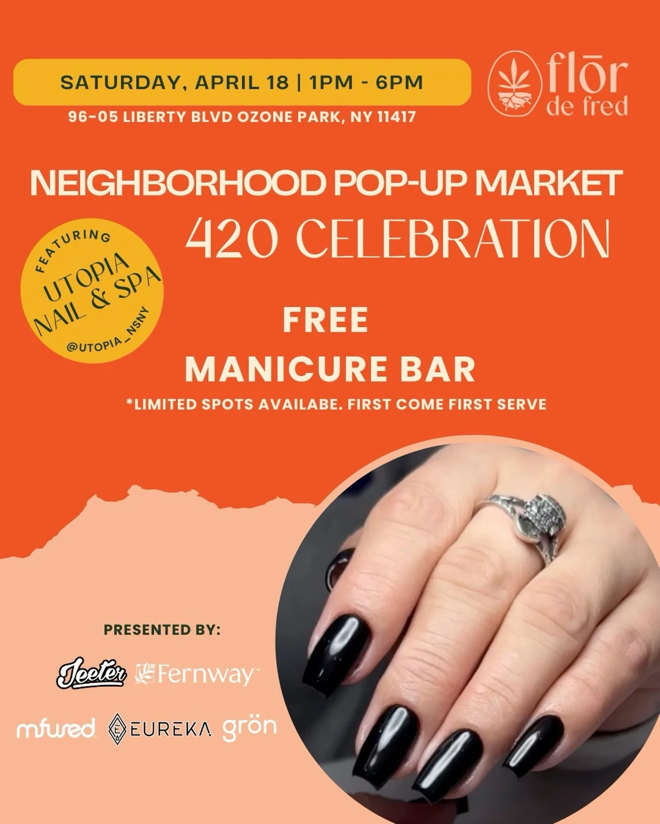 Come join us for a free manicure at @flordefred on April 18th from 1pm-6pm. Spots are limited and is first come first serve 💅