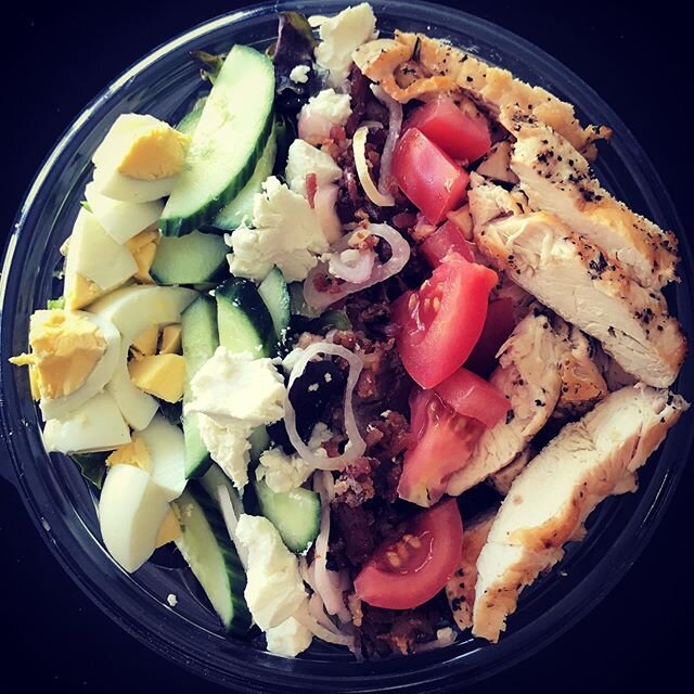 Our new and improved Cobb Salad! Romaine and field greens mix, chicken breast, goat cheese, crispy bacon, pickled shallots, sweet corn, egg, tomato and cucumber. Your choice of the original creamy Italian Or our delicious sweet basil vinaigrette!