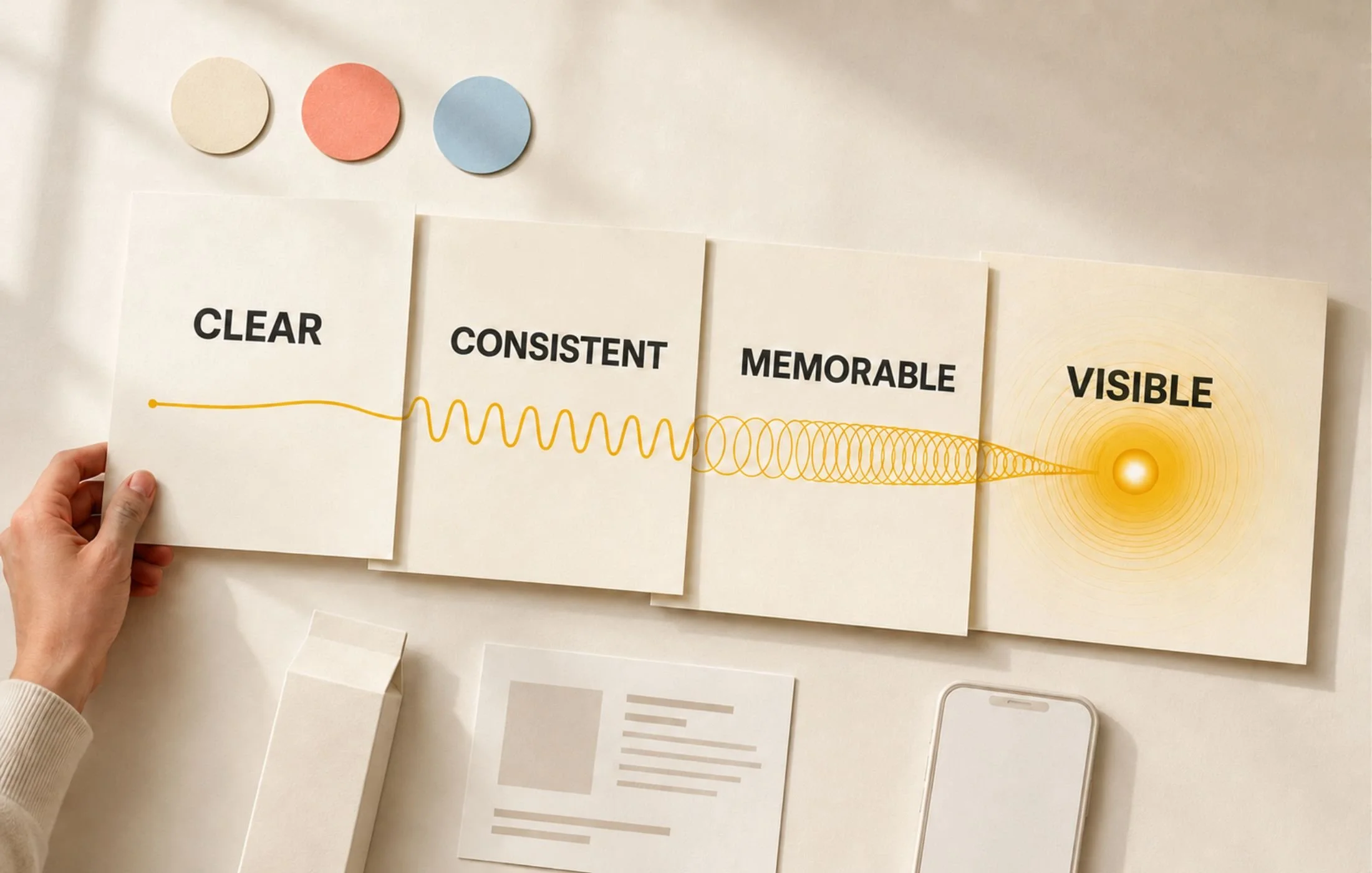 Brand-building journey from clear and consistent messaging to a memorable and visible brand.