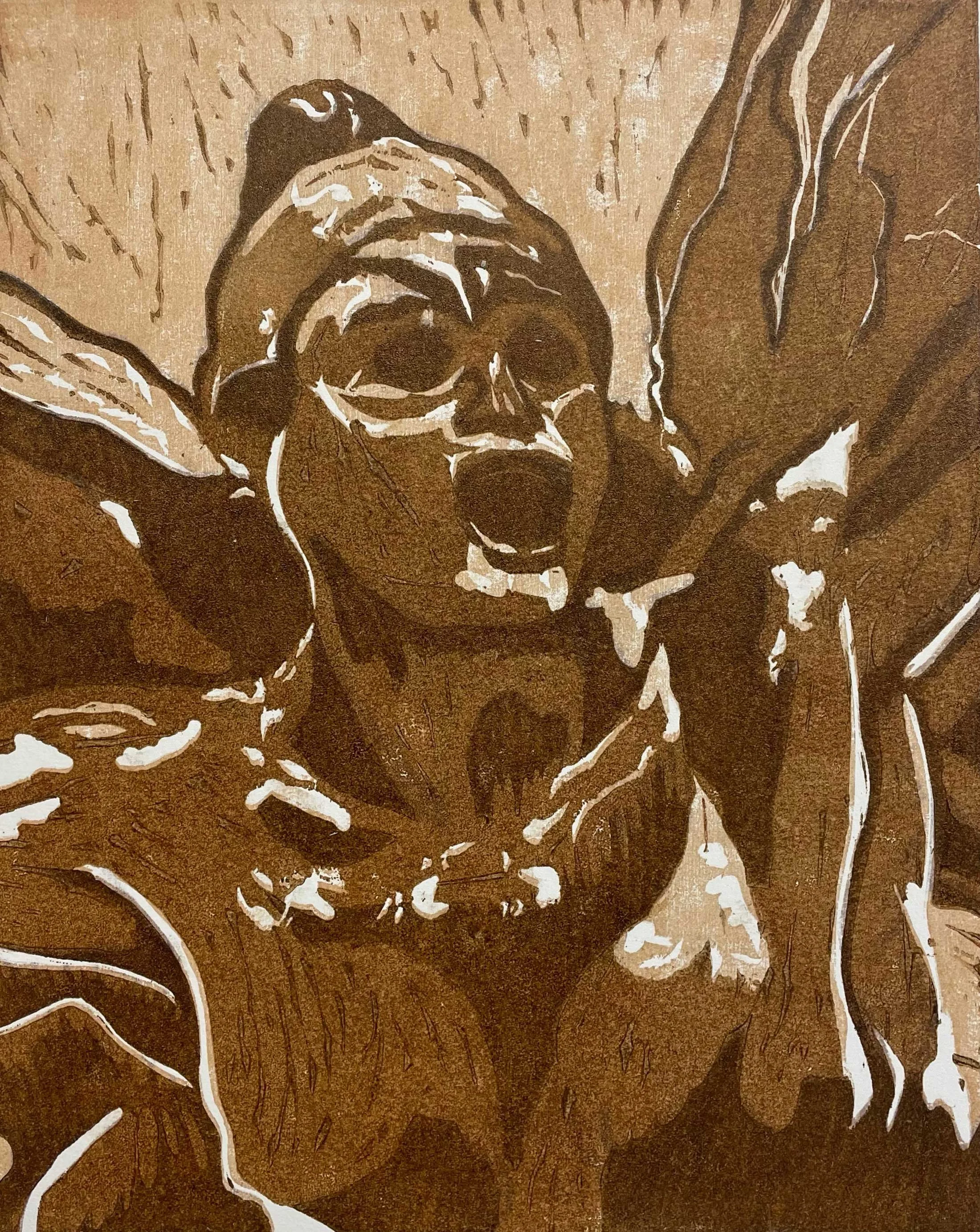 Original Reduction Linocut Art by Debra Lennox