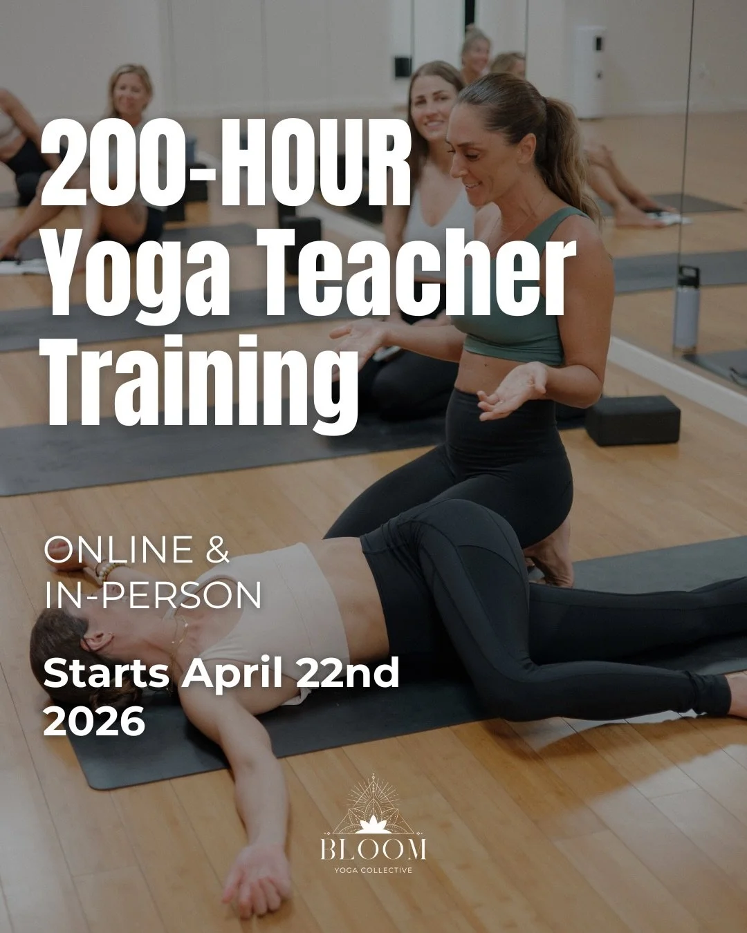 It&rsquo;s official ✨ Bloom Yoga Teacher Training is happening this April 22!

If you&rsquo;ve been feeling the pull to go deeper &mdash; this is your sign.

Our 200-Hour Yoga Teacher Training (online + in-person) is designed to give you real skills,