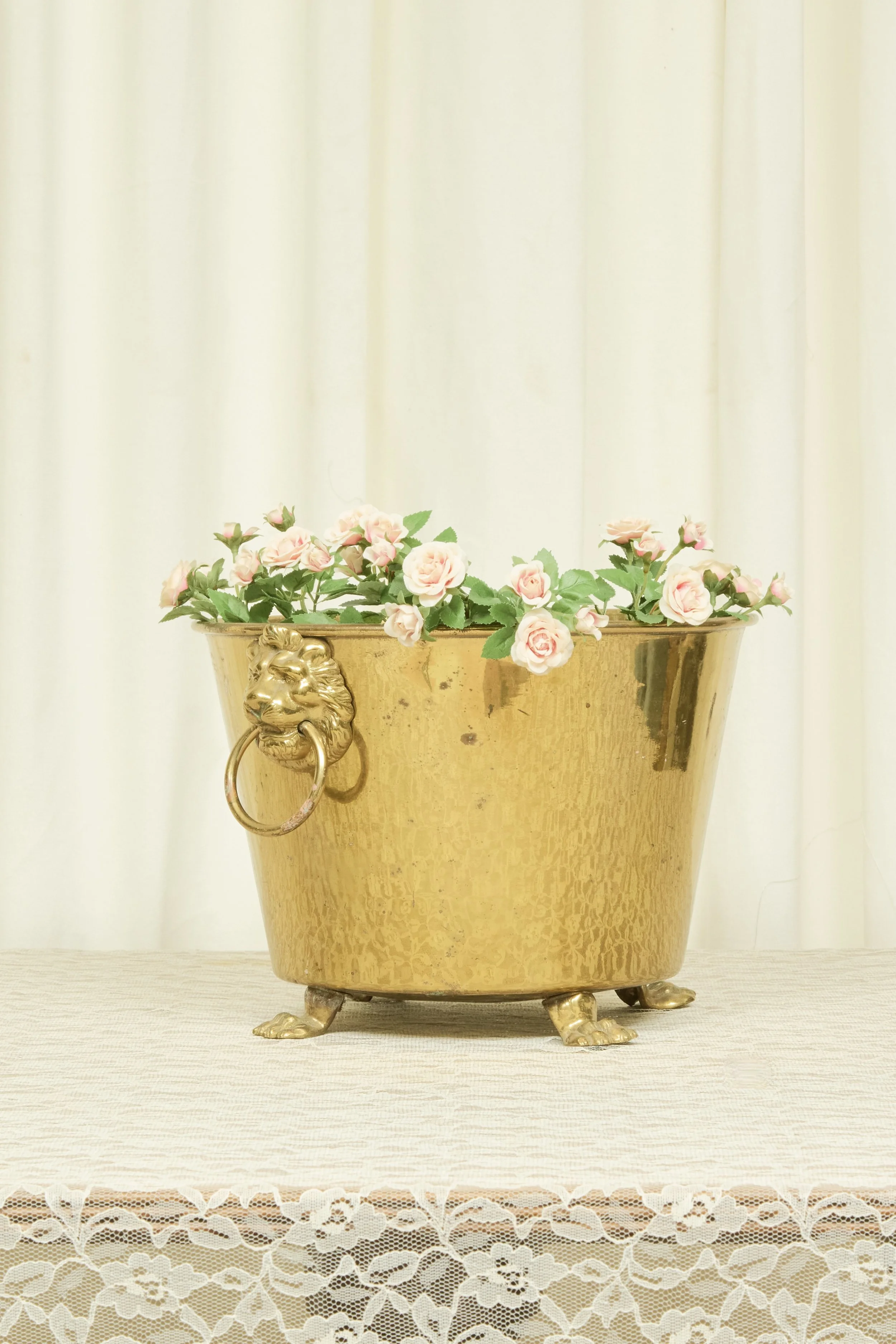 Vintage Brass Lion Head Footed Bucket/Planter