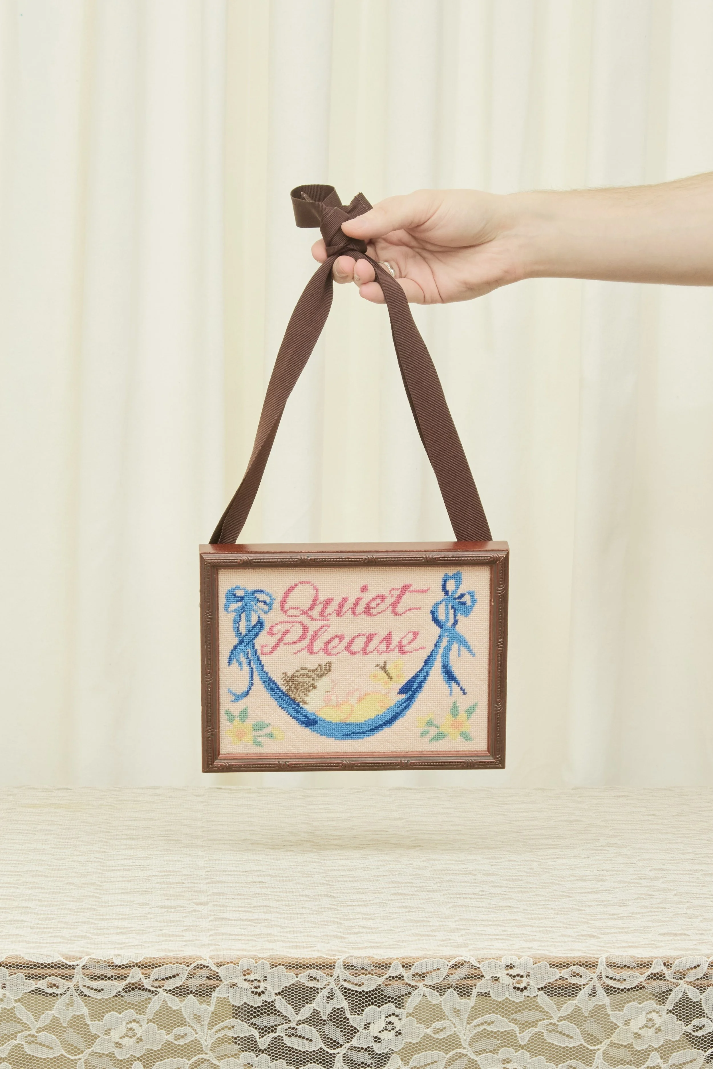 Vintage Quiet Please Needlepoint