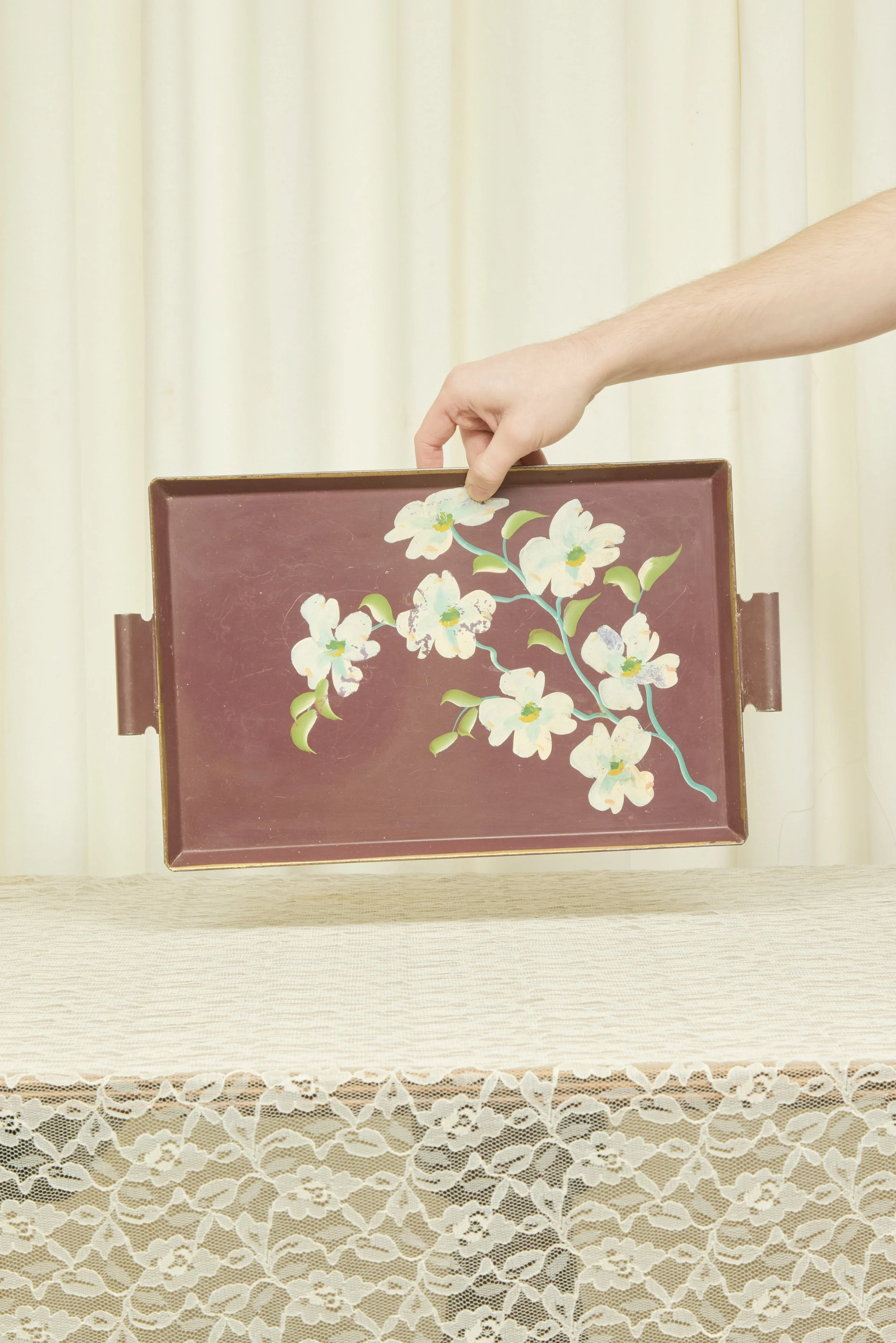 Vintage Painted Floral Metal Tray