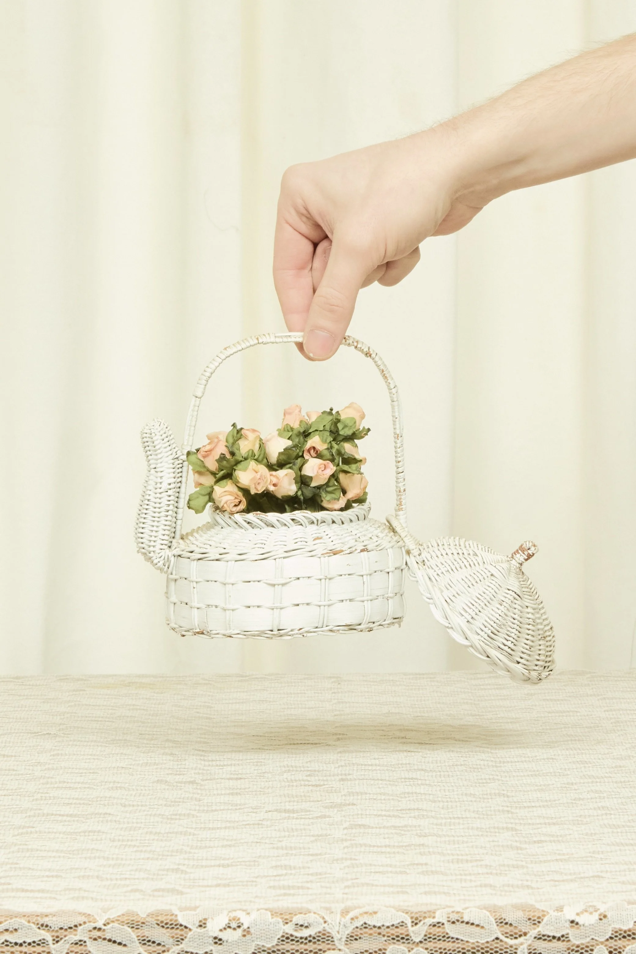Vintage Mini Tea Pot Wicker Basket