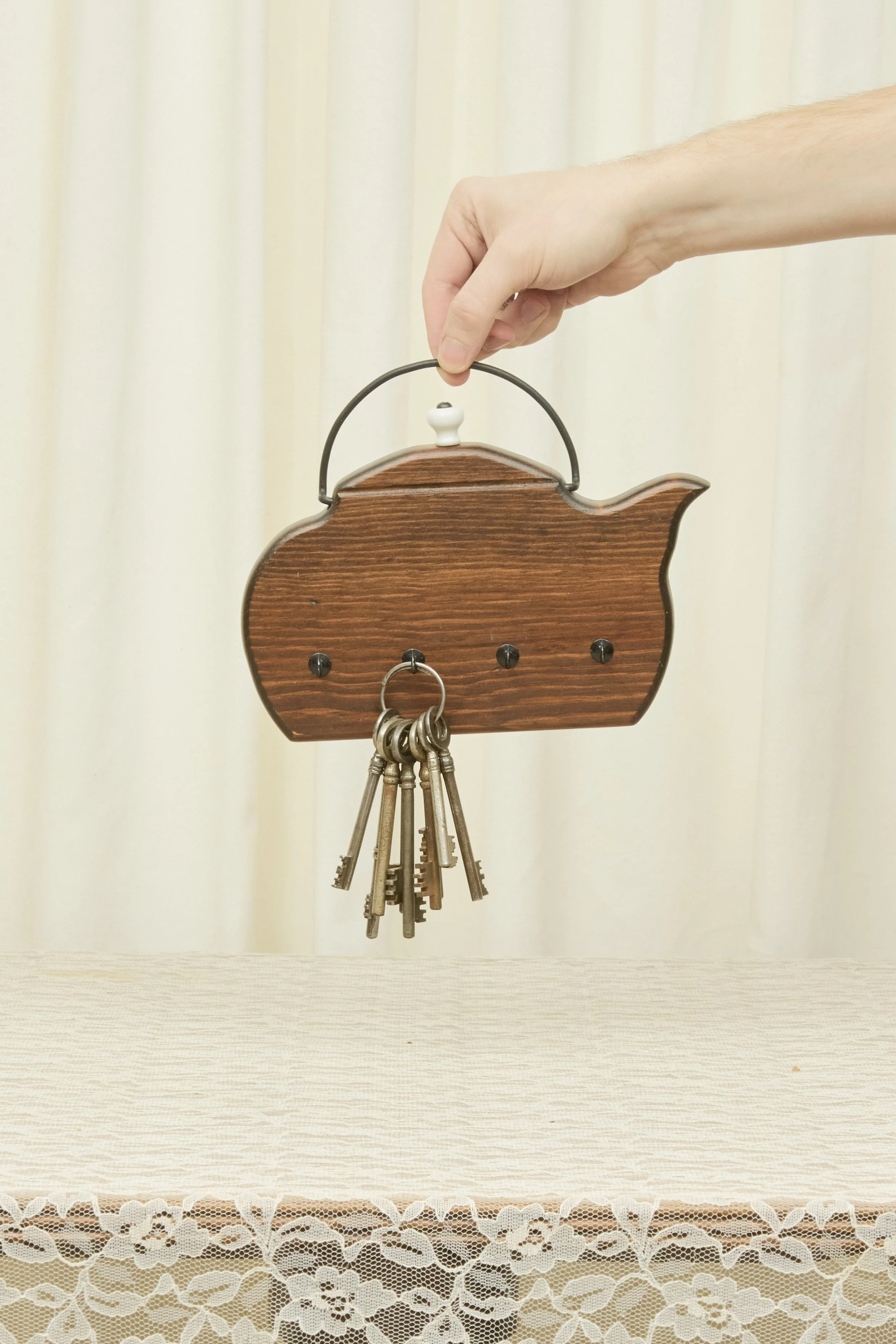 Vintage Wooden Teapot Wall Hook