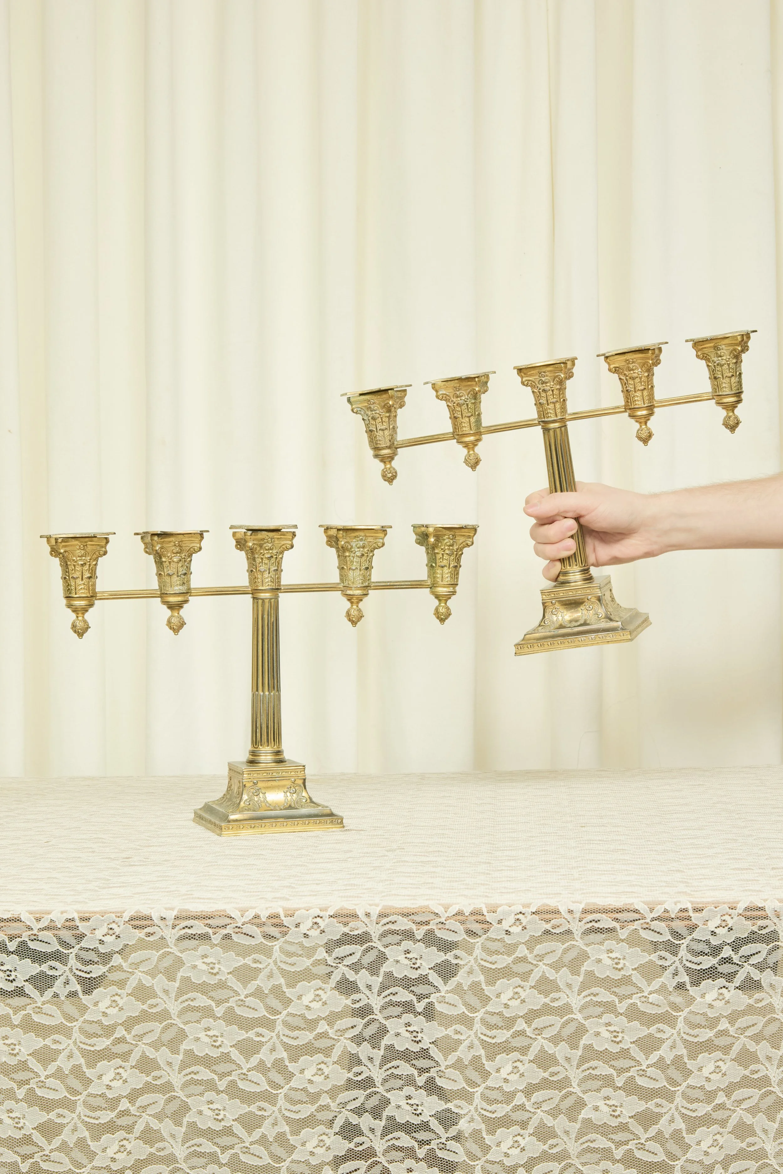 Vintage Brass 5 Arm Candelabra Set/2